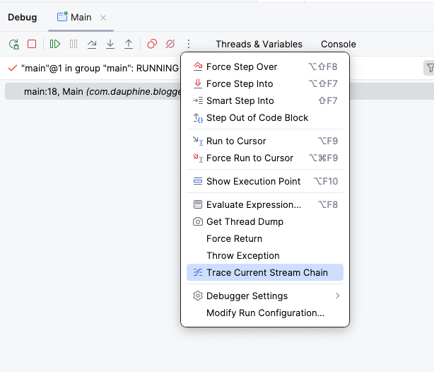 trace current stream chain